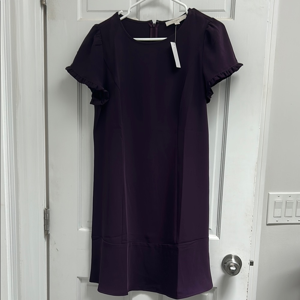 LOFT Purple Sheath Dress with Flutter Sleeves